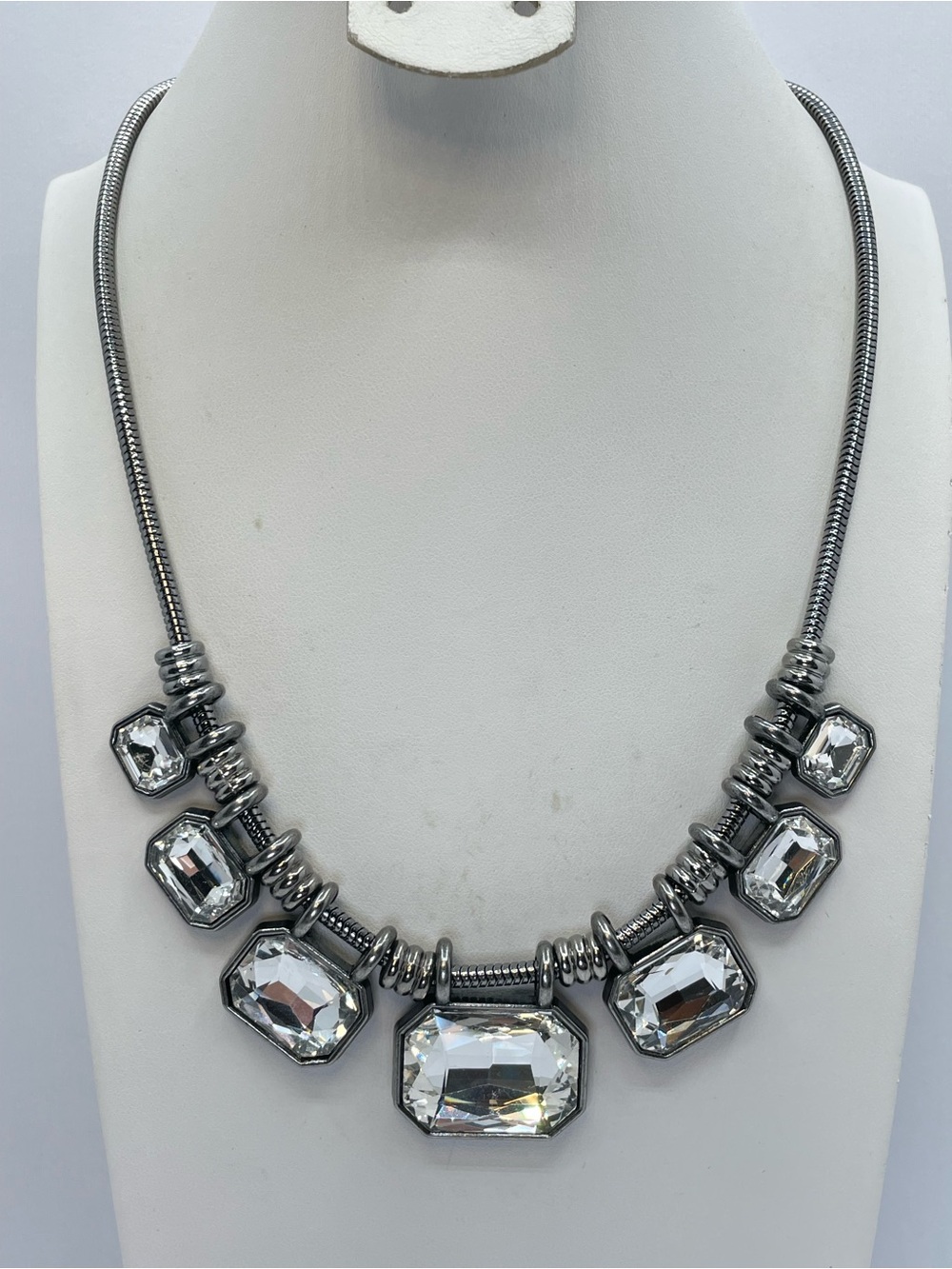 Gunmetal Crystal Statement Necklace Geometric Glam Bib Necklace